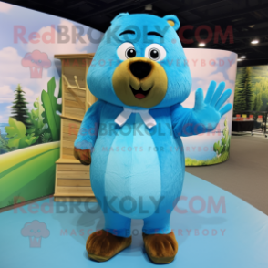 Sky Blue Beaver mascot costume character dressed with a Bodysuit and Shoe laces