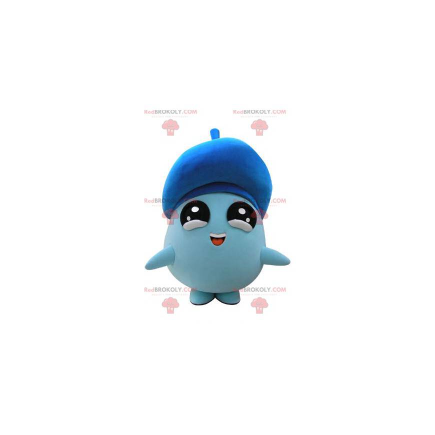 Round blue snowman mascot with big black eyes - Redbrokoly.com