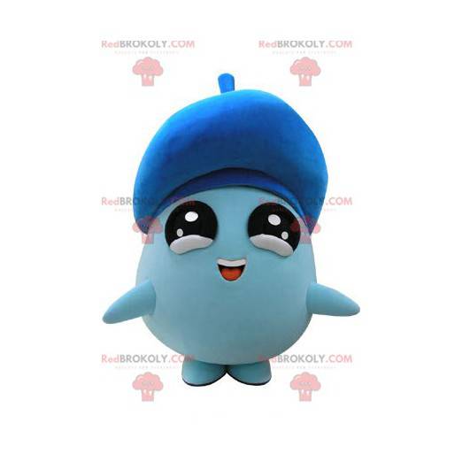 Round blue snowman mascot with big black eyes - Redbrokoly.com