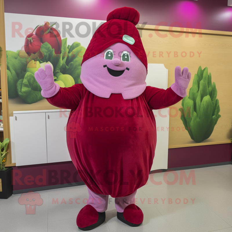 nan Beet mascot costume character dressed with a Culottes and Mittens nan Beet mascot costume character dressed with a Culottes and Mittens