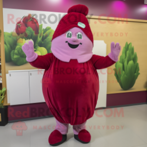 nan Beet mascot costume character dressed with a Culottes and Mittens