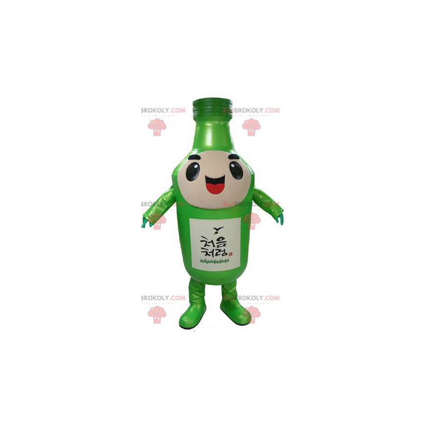 Mascotte de bouteille verte géante et souriante - Redbrokoly.com