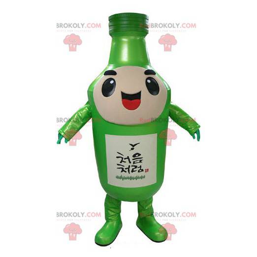 Mascotte gigante e sorridente della bottiglia verde -
