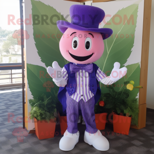 Lavender Cherry mascot costume character dressed with a Vest and Bow ties