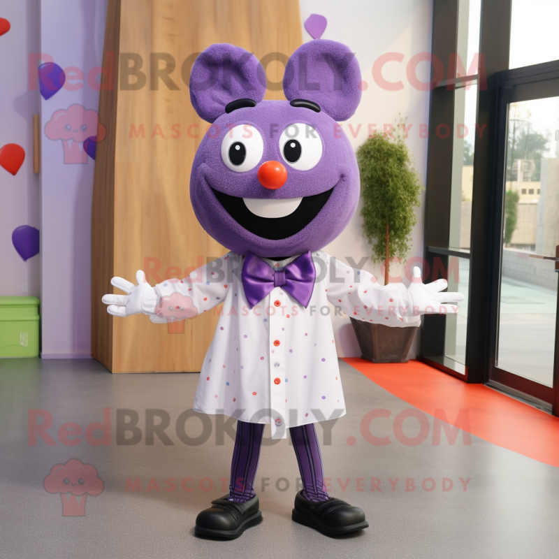 Lavender Cherry mascot costume character dressed with a Vest and Bow ties