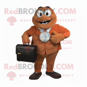 Rust Wrist Watch mascot costume character dressed with a Suit Pants and Clutch bags