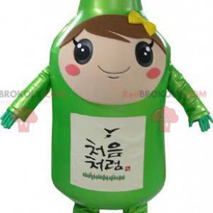 Bottiglia verde gigante mascotte elegante e sorridente -