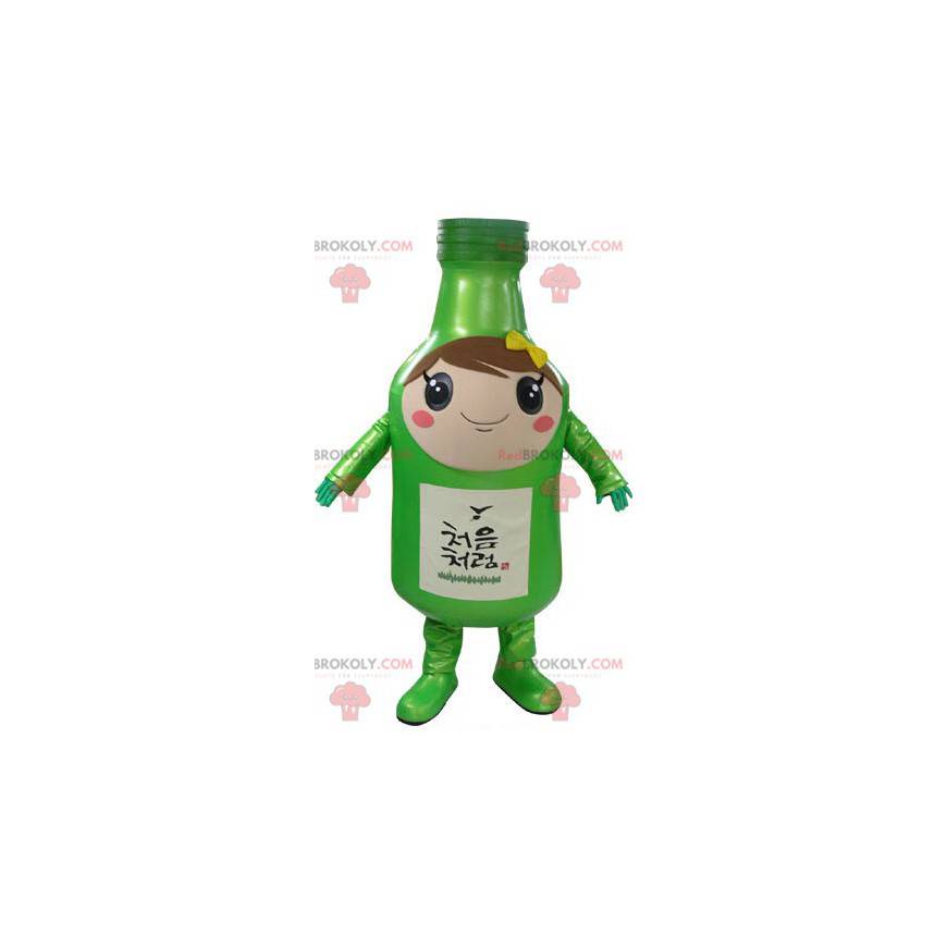 Mascot reusachtige groene fles elegant en glimlachend -