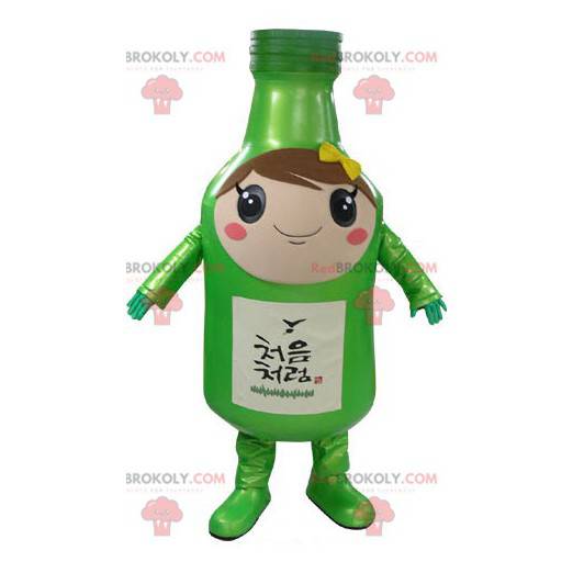 Bottiglia verde gigante mascotte elegante e sorridente -
