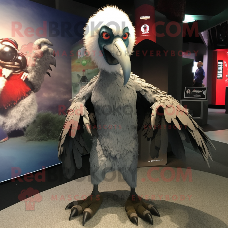 Gray Vulture mascot costume character dressed with a Graphic Tee and Hairpins Gray Vulture mascot costume character dressed with a Graphic Tee and Hairpins