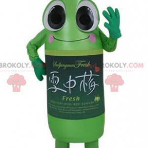 Mascotte de bouteille verte de soda souriante et rigolote -