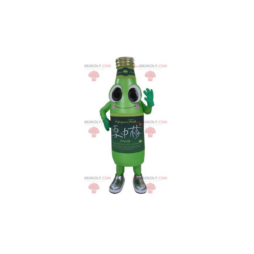 Mascotte de bouteille verte de soda souriante et rigolote -