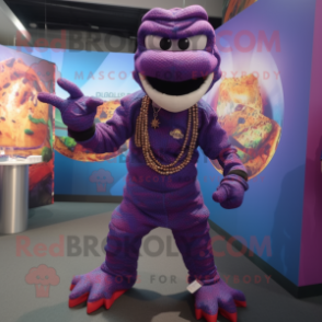 Purple Snake mascot costume character dressed with a Playsuit and Bracelets