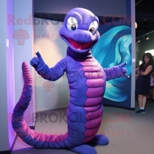 Purple Snake mascot costume character dressed with a Playsuit and Bracelets