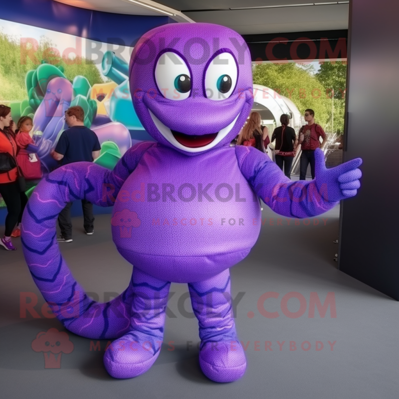 Purple Snake mascot costume character dressed with a Playsuit and Bracelets Purple Snake mascot costume character dressed with a Playsuit and Bracelets