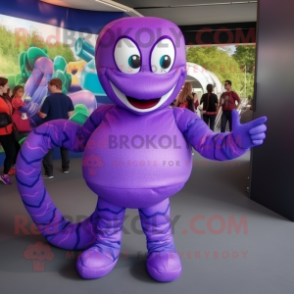 Purple Snake mascot costume character dressed with a Playsuit and Bracelets