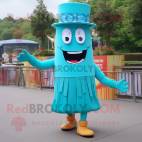 Turquoise French Fries mascot costume character dressed with a Culottes and Hats