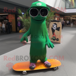 Forest Green Skateboard mascot costume character dressed with a Maxi Skirt and Sunglasses