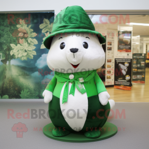 Forest Green Ermine mascot costume character dressed with a Culottes and Hats