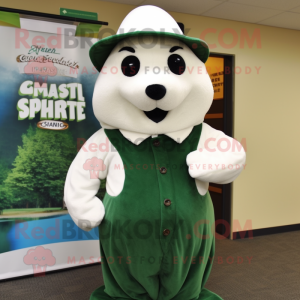 Forest Green Ermine mascot costume character dressed with a Culottes and Hats