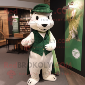 Forest Green Ermine mascot costume character dressed with a Culottes and Hats