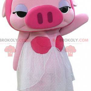 Maquiagem de mascote rosa com vestido branco - Redbrokoly.com