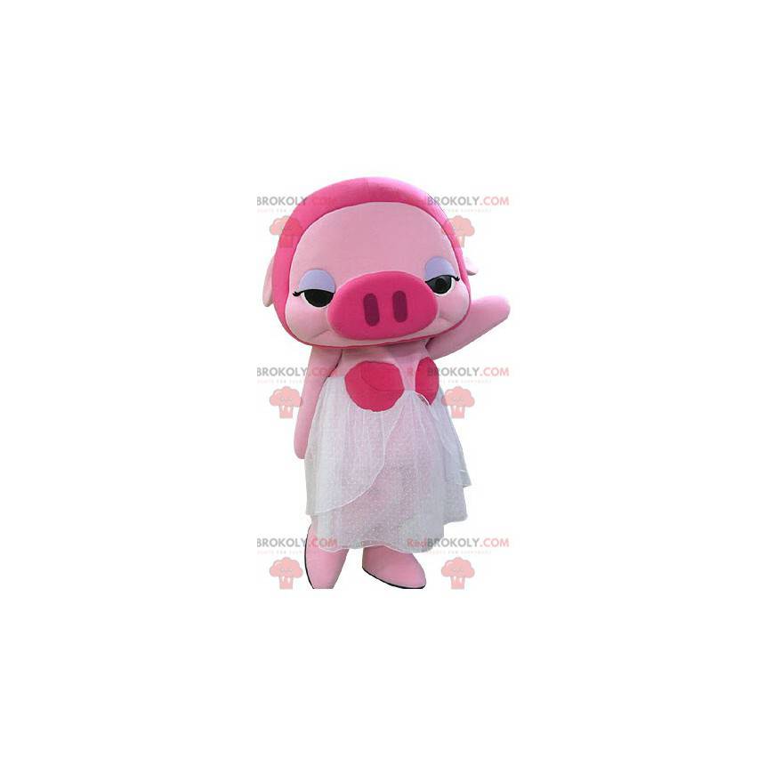 Rosa Schweinemaskottchen-Make-up mit einem weißen Kleid -