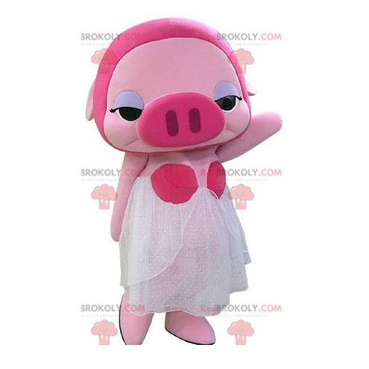 Rosa Schweinemaskottchen-Make-up mit einem weißen Kleid -