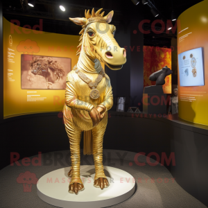 Gold Quagga mascot costume character dressed with a Playsuit and Necklaces