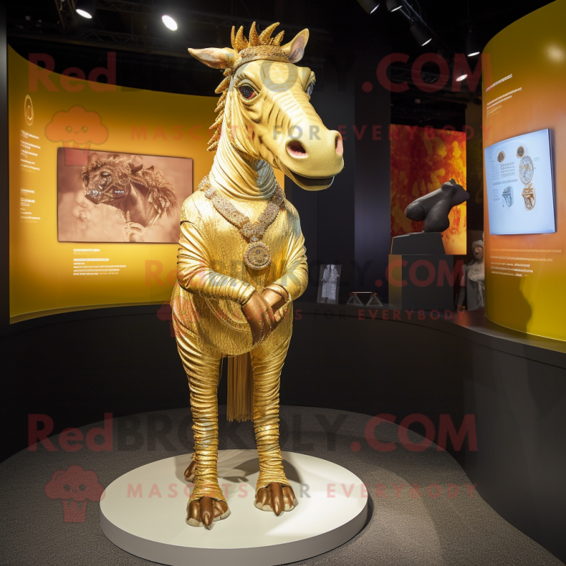 Gold Quagga mascot costume character dressed with a Playsuit and Necklaces Gold Quagga mascot costume character dressed with a Playsuit and Necklaces
