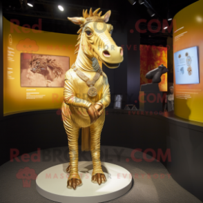 Gold Quagga mascot costume character dressed with a Playsuit and Necklaces