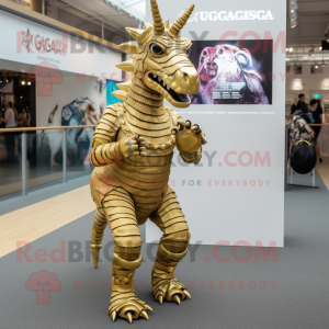 Gold Quagga mascot costume character dressed with a Playsuit and Necklaces