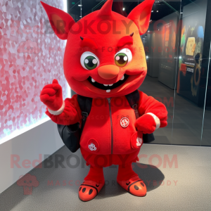 nan Devil mascot costume character dressed with a Sweater and Backpacks