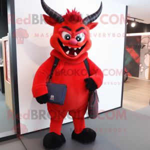 nan Devil mascot costume character dressed with a Sweater and Backpacks