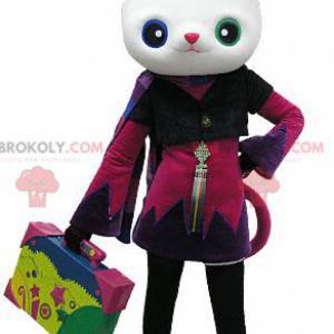 White cat mascot with wall eyes and a nice costume -