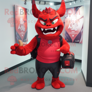 nan Devil mascot costume character dressed with a Sweater and Backpacks