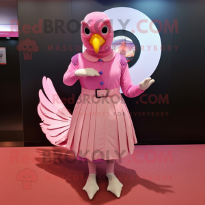 Pink Pheasant mascot costume character dressed with a Circle Skirt and Belts