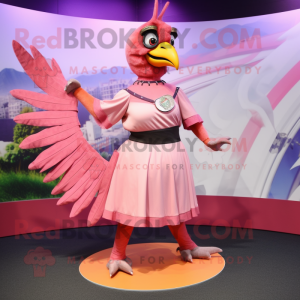 Pink Pheasant mascot costume character dressed with a Circle Skirt and Belts