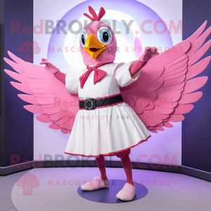 Pink Pheasant mascot costume character dressed with a Circle Skirt and Belts