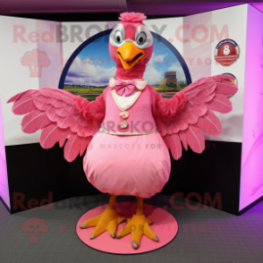 Pink Pheasant mascot costume character dressed with a Circle Skirt and Belts