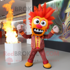 Rust Fire Eater mascot costume character dressed with a Suit Pants and Hairpins