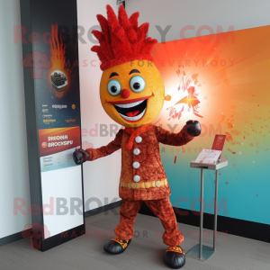 Rust Fire Eater mascot costume character dressed with a Suit Pants and Hairpins
