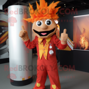 Rust Fire Eater mascot costume character dressed with a Suit Pants and Hairpins