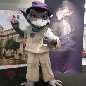 Lavender Gargoyle mascot costume character dressed with a Henley Tee and Hats