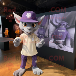 Lavender Gargoyle mascot costume character dressed with a Henley Tee and Hats