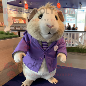 Lavender Guinea Pig mascot costume character dressed with a Culottes and Ties