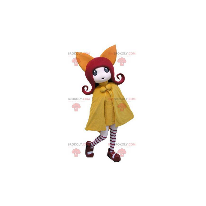 Red haired girl mascot with a yellow coat - Redbrokoly.com