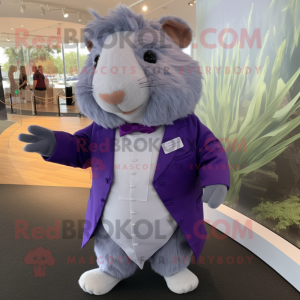 Lavender Guinea Pig mascot costume character dressed with a Culottes and Ties