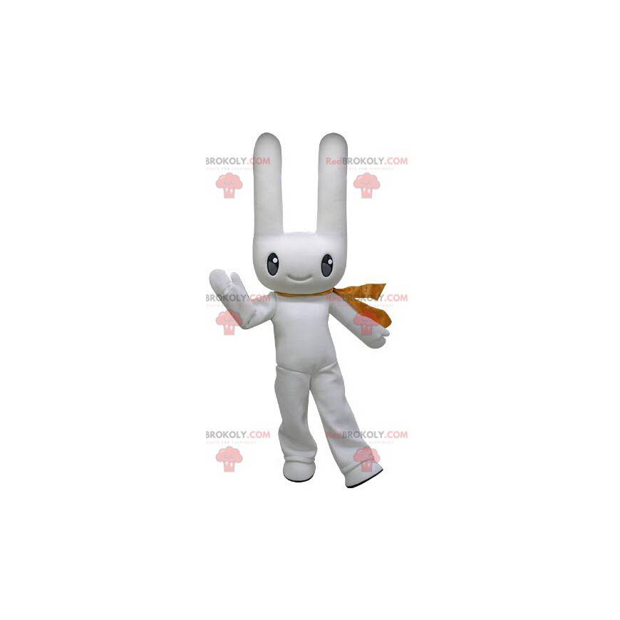 Mascotte de lapin blanc avec de grandes oreilles -