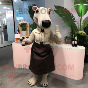Tan Tapir mascot costume character dressed with a Cocktail Dress and Briefcases